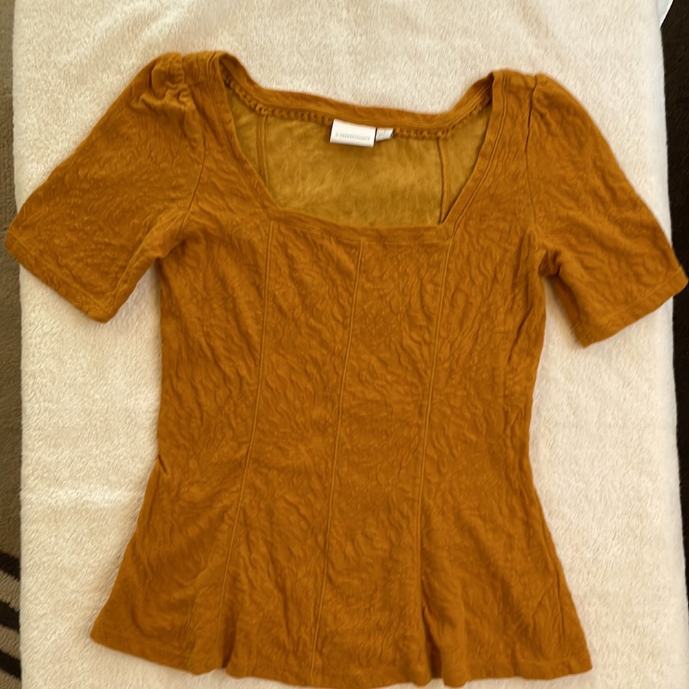Anthropologie ochre floral patterned shirt in S